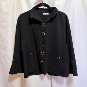 Habitat Small Black Jacket Patch Pockets Crinkle Texture Lagenlook Artsy Blazer